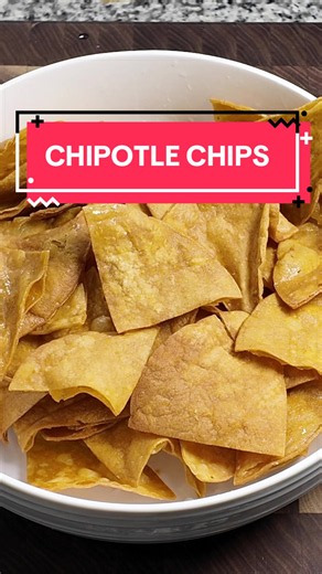 Chipotle Chips Serves: 6–8 Prep Time: 10 minutes Cook Time: 10–15 minutes Ingredients * 12 corn tortillas * Peanut oil, for frying (about 4–6 cups depending on pot size) * 1 lime * 1–1½ teaspoons kosher salt (adjust to taste) Instructions 1. Cut the tortillas * Stack the tortillas and cut each into 6 wedges. 2. Heat the oil * Pour peanut oil into a Dutch oven or heavy-bottomed pot. * Heat to 350°F (175°C). 3. Fry the chips * Fry the tortilla wedges in small batches, being careful not to overcrow