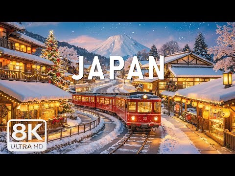 Japan 8K Winter Wonderland – Snowy Shrines, Frozen Lakes & Northern Lights in Serene Landscapes.