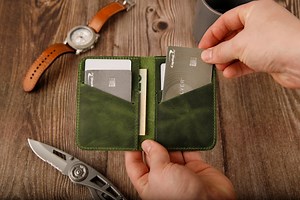 Minimalist Wallet Personalized Card Holder Ultra Slim Handmade Leather Men's Women's Wallet, Green - Etsy