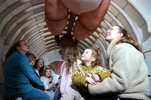 A life-sized inflatable whale is making a splash in Maine