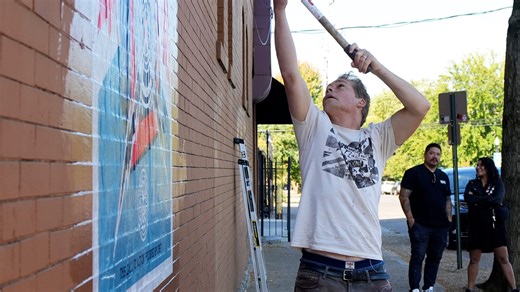 Watch: Mural artist Shepard Fairey creates Get Out the Vote murals in Columbus