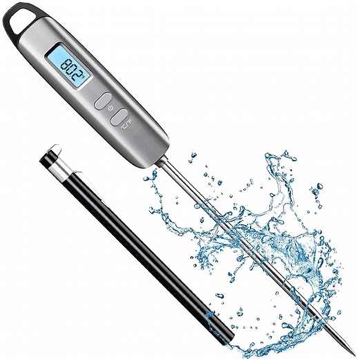 Habor Instant Read Meat Thermometer for Cooking and Grill, 4.7" Stainless Steel Long Probe, Digital Meat Thermometer with °C/°F Button, Digital Food Thermometer for Kitchen, BBQ, Turkey, Candy, Milk