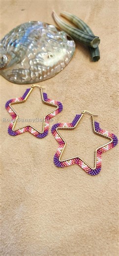 Large Star Beaded Hoop Earrings, Native American Indigenous Handmade, Purple - Etsy