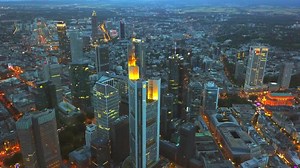 Frankfurt am Main, Germany Skyline Aerial at Night