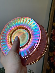 Imperial Carnival Glass Dessert Plates Set of 3 | Amber Dark Marigold Iridescent Depression Glass - Etsy