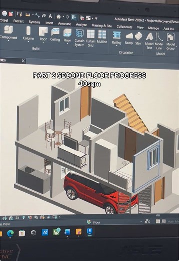 PART 2. Second floor: Practice mag REVIT Architecture (just for fun). 40sqm three storey residential w/ @Engr. Farah (co-designer) #engineering #structuralengineer #civilengineering #fyp #revit #engineeringstudent #structuralengineering #design #architecture #designer