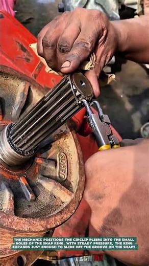 Removing Snap Ring from Drive Shaft Gear Using Circlip Pliers – Satisfying jobs and machinery