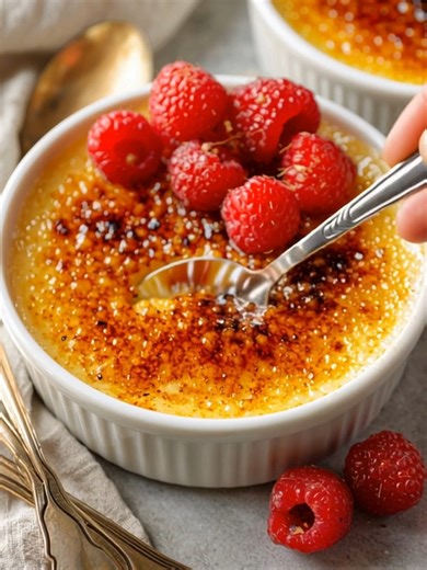 This Easy Keto Crème Brûlée is restaurant-level good, and you don’t even need a kitchen torch to make it! Prepare in a few minutes and enjoy your crispy “sugar” topping! Ingredients 5 large egg yolks 2 cups heavy cream ¼ cup granular erythritol 2 tsp vanilla extract Full Recipe in First comment Enjoy ❤️ 👇👇 | Olivia Recipes