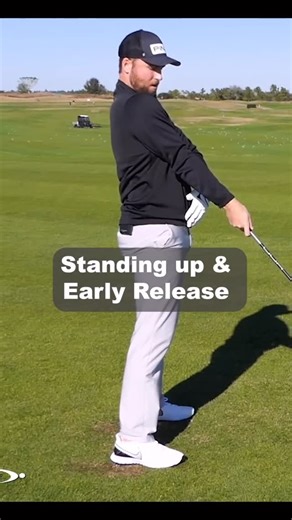 Top Speed Golf on Instagram: "If you feel like you stand up and throw you now all of a sudden my arms are doing something totally different than my shoulders. I’m not at the same angle, so I’m losing tons of speed and then also release too early. Well, if I think of that release point out there and a tilt my shoulders now all of a sudden, that’s a great position. You see that right arm still slightly bent at contact, really good, slight shuffling hitting down on this golf ball and then everythin