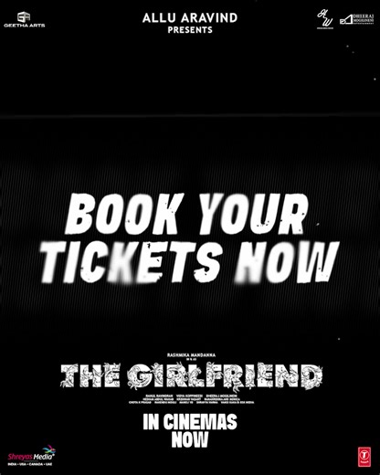 4.1K views · 72 reactions | Theatres ki vastunnaru.. Gattiga maatladukuntunnaru.. Extraordinary reviews for #TheGirlFriend from media ❤️ Book your tickets for THE BEST TELUGU FILM OF THE YEAR now! ️ https://linktr.ee/TheGirlFriendTickets | Geetha Arts | Facebook