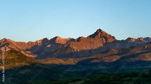 Time lapse of sunset and alpine glow over the Mount Sneffels Peak in southern Colorado