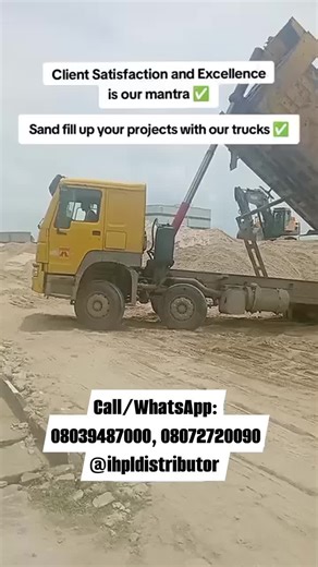 Another successful sand delivery ✅ IHPL Distributor Enterprises we keep your projects moving with fast and reliable supply straight to site. No delays, just pure efficiency! Call/WhatsApp: 08039487000, 08072720090 Follow us on Instagram/Thread: @ihpldistributor #SandSupply #ihpldistributor #fyp #construction #creatorsearchinsights