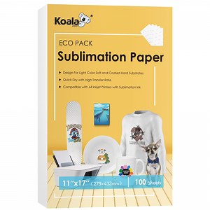 Koala Sublimation Paper 11X17 100 Sheets for Inkjet Sublimation Heat Transfer DIY Sublimation Blank Mugs Tumblers T-shirts 115gsm White