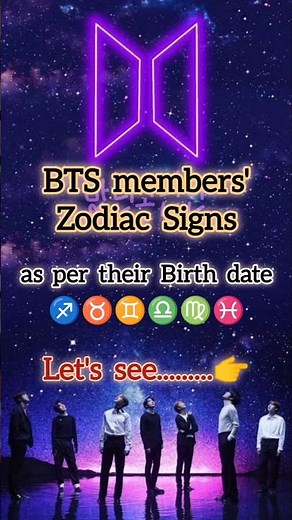 BTS members' Zodiac Sign💞 as per birth date 💜✨ #bts #jungkook #taehyung #suga #jhope #jimin #jin #rm