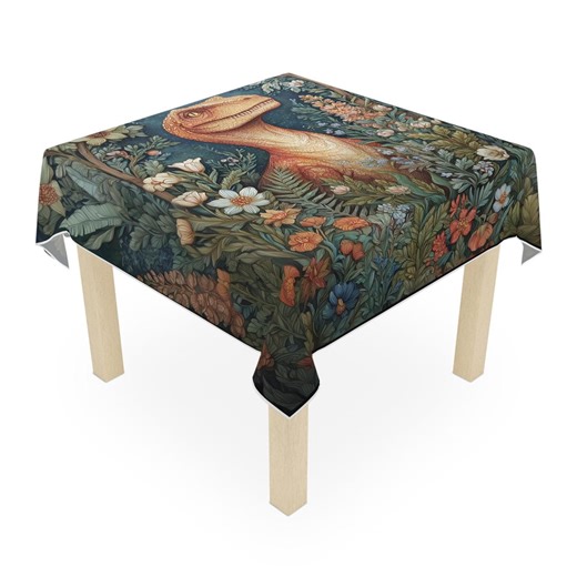 Dinosaur Print Tablecloth in Floral Jungle | Dino T-rex Botanical Table Cloth - Etsy