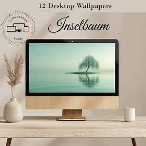 Minimalist Nature Desktop Wallpaper Set Green Tree on Calm Water for Focus & Serenity, Digital Download - Etsy