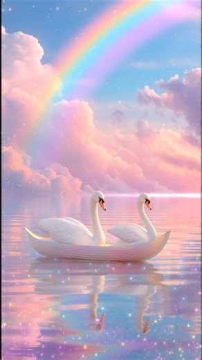 Enchanting Swans on Rainbow Lake 🌈✨ | 3D Animation