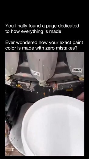 How Everything Is Made on Instagram: "Creating custom paint colors is one of those processes that looks simple on the surface but is incredibly precise behind the scenes. 🎨⚙️ It all begins with a base paint, usually white, that acts as the canvas. Into this, a tinting machine adds microscopic amounts of concentrated pigments, each dispensed with exact precision—sometimes down to a fraction of a milliliter. This accuracy is why a color mixed today can perfectly match the one you bought years ago