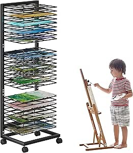 Art Drying Rack, Paint Drying Rack with 27 Removable Shelves, Lockable Wheels