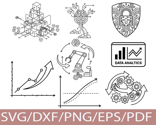 AI Technology Icon Set | Data Analytics, Robotics (svg, Png, Pdf, Eps, Dxf) Digital Download - Etsy
