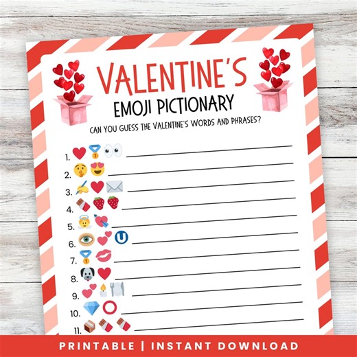 Valentine Emoji Game | Valentine Pictionary | Valentines Day Games | Valentine Party Games | Valentines Emoji Trivia - Etsy