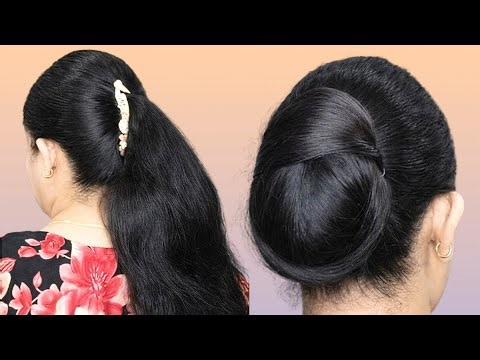 Updo !Cute & Sleek Bun Hairstyle With Neatly Wrapped_Hairstyles For Long Hair F Wedding W Banana Pin