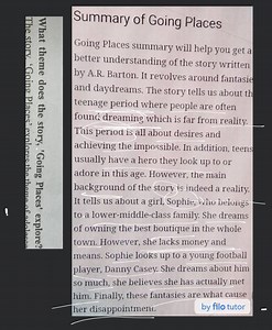 What theme does the story, 'Going Places' explore?... | Filo