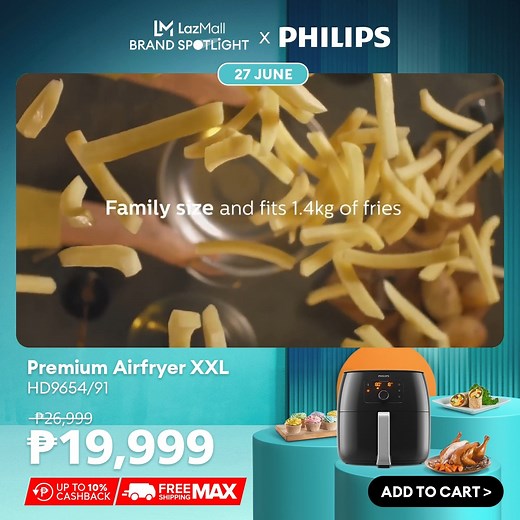 Savor the flavor and skip the oil with Philips Air Fryer HD9654! 🍳👩🏾‍🍳 With 7.3 Liter Cooking Capacity, Detachable Non-stick Frying Basket Heavy Duty Digital Fryer, LCD Touch Screen, Digital Display and Rapid Air Technology. Grab this for a discounted price during our Lazada Brand Day Sale on June 27! Add to cart here! https://tinyurl.com/philipsairfryer-HD9654 #Philips #PhilipsHomeLivingPH #PhilipsLazadaBrandSpotlight | Philips Home Living