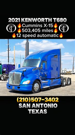 Oliver Truck Center on Instagram: "Semi truck for sale! 2021 Kenworth T680 specs and information below👇 Location: San Antonio, Texas Stock number: SA3759 Call: (210)507-3402 View our inventory: https://www.olivertruckcenter.com/link.htm Engine: Cummins X-15 Mileage: 503,405 miles Transmission: 12 speed automated Chassis/Exterior/Features: - DOT Verified - Power locks - Differential locks - - Sliding 5th wheel - Air ride suspension - 6x4 drivetrain - Tandem axels - Class 8 GVW - Aluminum wheels 