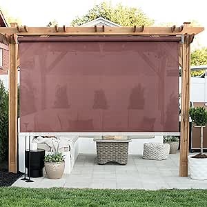 Dulepax Outdoor Roller Shade - Patio Shades Roll Up, Provides 90%+ UV Protection and Privacy, Corded for Patio/Balcony/Porch/Deck/Backyard/Gazebo (5 x 6 ft, Brown)