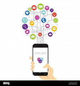 Hand Hold Cell Smart Phone With Social Media Icons Connected With Lines On White Background Network Communication Concept Stock Vector Image & Art - Alamy
