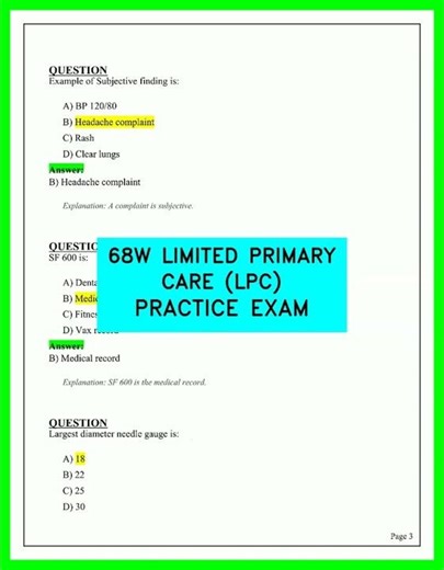 68W LIMITED PRIMARY CARE LPC PRACTICE EXAM LATEST PRACTICE QUESTIONS AND ANSWERS 2026 REVIEW GUIDE