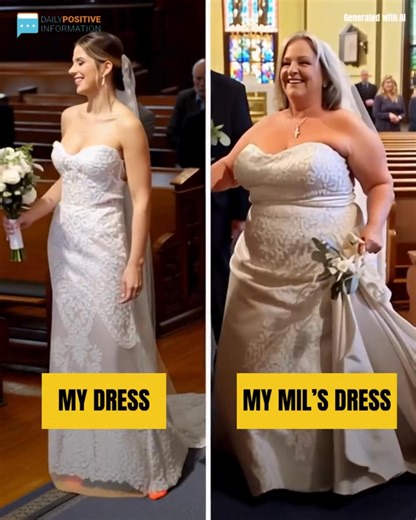 A week before my wedding, I caught my future mother-in-law sneaking photos of my dress. She acted sweet, but I should’ve been warned. On the big day, she shocked everyone by showing up in an identical wedding dress—with the same bouquet—and her boyfriend at the church! She announced a “double wedding” since she’d never officially married him, acting like we were twins. The church gasped and whispered, and I felt humiliated. Then my fiancé whispered to me, “Trust me.” He turned to his mom and sai