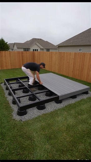 DIY Backyard Deck Build: From Gravel to Oasis in Minutes! 🛠️#diydeck#backyardmakeover#deckbuilding