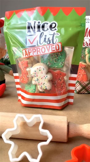 2.9K views · 14 reactions | Nice List Approved! ✅ These stand-up pouches are perfect for loading up nice-list treats, whether it’s a dozen-plus mini cookies or a few full-size showstoppers. Because cookies on the Nice List deserve packaging on the Nice List. Find them on our site under Shop by Category > Stand Up Pouches #nicelist #cookier #ChristmasCookies #CookiePackaging | Miss Cookie Packaging | Facebook