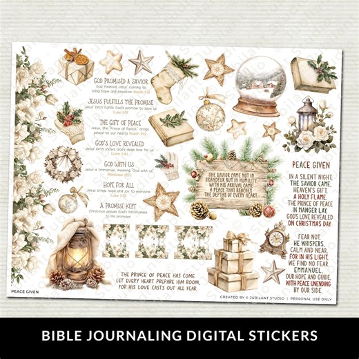 Peace Given Bible Journaling Stickers Printable, Christmas, Christian Faith, Margin Art, Prayer Note, Bible Study, Planner, Worship, Tabs - Etsy