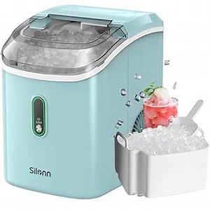 Silonn Nugget Ice Maker Countertop, Pellet Ice Machine with Self-Cleaning Function, Sonic Ice Maker Produces 33lbs of Chewable Ice in 24 Hours, Ideal for Home Kitchen and Office (Green)