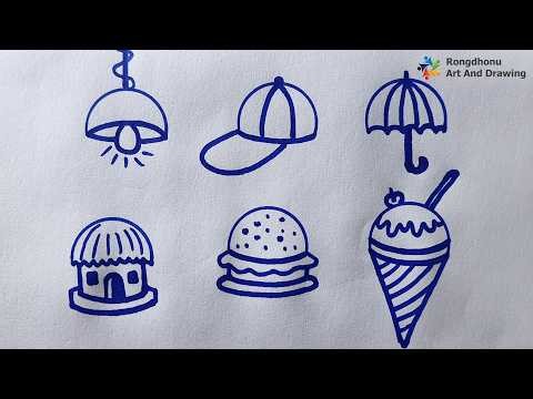 Easy Drawing of Lamp, Cap, Umbrella, Hut, Burger and Ice Cream | Simple Object Drawing Step by Step