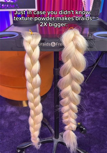 🤭 It’s called “pancaking” a braid and it’s how you get those big fluffy Pinterest braids instead of the sad skinny ones so I f your braid always gets weird gaps when you try to pull it apart… this is the missing step: ① Braid the hair first and hold the tail firmly so the braid doesn’t loosen while you work. ② Sprinkle texture powder over the braid. This gives the hair grip so it actually pulls apart evenly. ③ Use your fingers to gently pull the outer edges of each section. Think widen, not yan