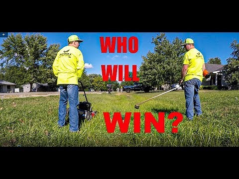 String Trimmer vs. Push Mower, cutting Thick, Overgrown Ditch!