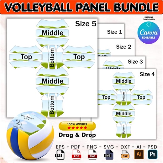 Volleyball Template, Volleyball Template to Put on Volleyball, Volleyball Panels, 5 Sizes, Size 1, 2, 3, 4, 5, DIY Photo Volleyball Template - Etsy