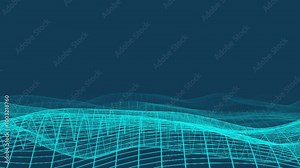 3D Abstract Blue Background with Waves. Ocean Grid Animation. 4K Seamless Loop. Modern Technology Design.