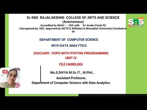 File Handling | OOPS with Python Programming | SNS INSTITUTIONS 