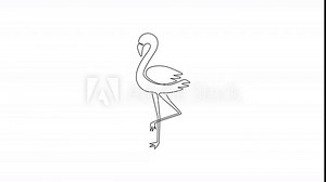Animated self drawing of one continuous line draw beauty flamingo for city animal zoo. Flamingo mascot concept for bird conservation park. Full length single line animation illustration.