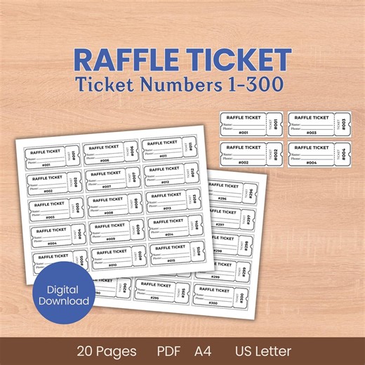 Raffle Ticket Numbers 1 to 300, Landscape Template Name Phone Entry Slip Card, Party Event Fundraiser Games Minimalist PDF Digital Download - Etsy