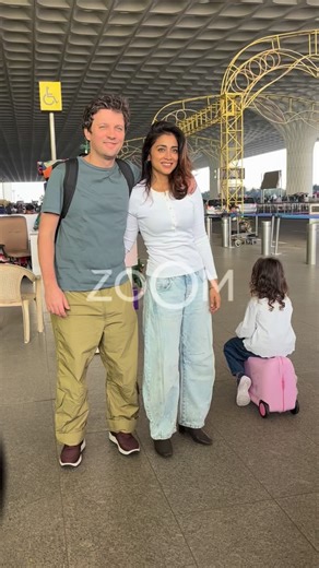 Actress Shriya Saran was recently seen at the airport with her husband, Andrei Koscheev, and daughter, Radha, jetting off for their New Year celebrations. [Celebrity Spotted, Zoom Papz, Family Time, New Year 2026] | Zoom TV