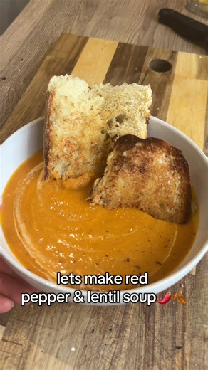 EPISODE 2 SOUP SEASON🍂🫜 Roasted Red Pepper & Lentil Soup another day, another spicy soup recipe😍 the perfect homemade soup to tuck into after a long chilly day, recipe listed below Ingredients x3 Red peppers x1 White Onion x1 Medium Carrot x1 Stick of Celery x3 Garlic Cloves x2 Tbsp Tomato Paste 700ml Chicken Stock 160g Red Split Lentils x2 Tbsp Double Cream Salt & Pepper Oregano Chili flakes Paprika Thyme 1. Preheat your oven to 200 degrees. 2. De-seed your red peppers and roast for 20-30 mi