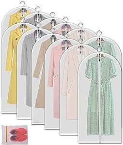 12 Pack Garment Bags for Hanging Clothes (24x48") - Dustproof Suit Bags - Durable PEVA Dress Covers with Sturdy Zipper for Coats, Jackets, Pants & Uniforms (Translucent)