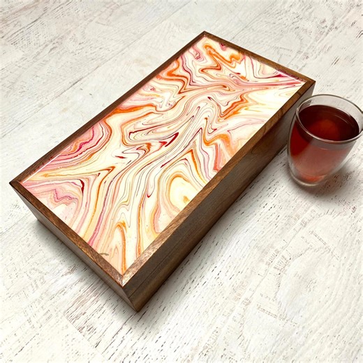 Large Wooden Tea Box | 10 Compartment Organizer | Fluid Art Wood Storage | Tea Lover Gift - Etsy