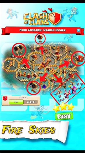 Easiest Way to 3-Star Fire Skies! 🔥 (Dragon Escape Event) #clashofclans #clashroyaleshorts #shorts